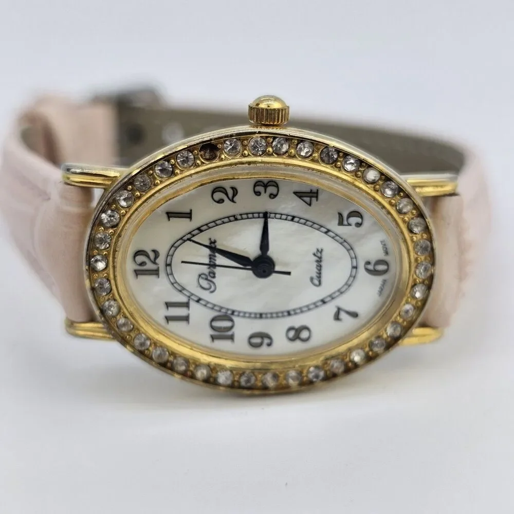 VTG Parmex Women's Watch 24MM MOP Dial New Pink Leather‎ Bands New Battery